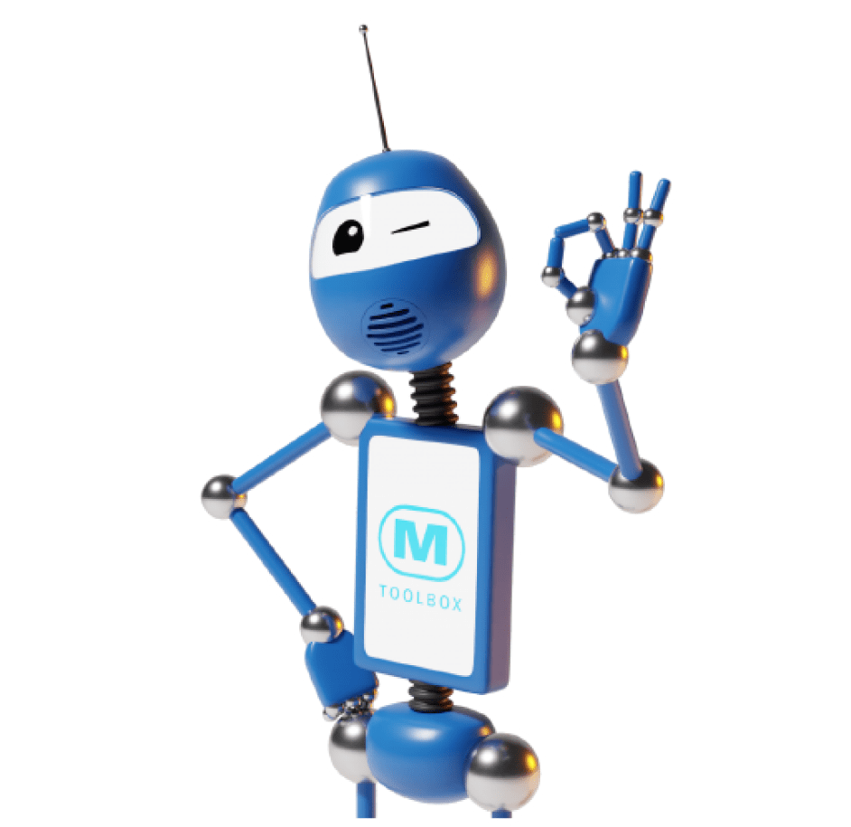 Makkie, the Maintenanz robot mascot, giving an OK sign